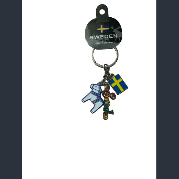 Keyring SE 3 Charms Flag Dala Horse