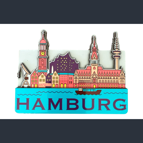Magnet HAM Skyline Pink Black MDF Shiny 3D