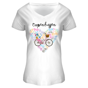 FOX T-Shirt Ladies V-neck White Bike Heart CPH