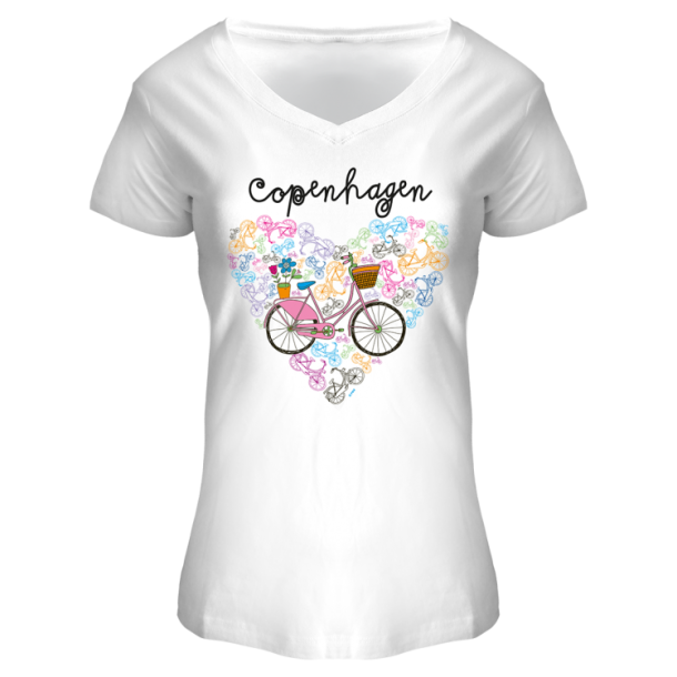 FOX T-Shirt Ladies V-neck White Bike Heart CPH
